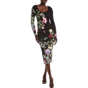 Alice + Olivia Delora scoop neck long sleeve floral  midi dress thumb holes 10
